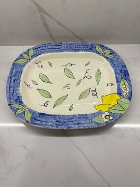 Vintage Hand-Painted with Lemons and Leaves Italian Tuscan Ceramic Serving Tray